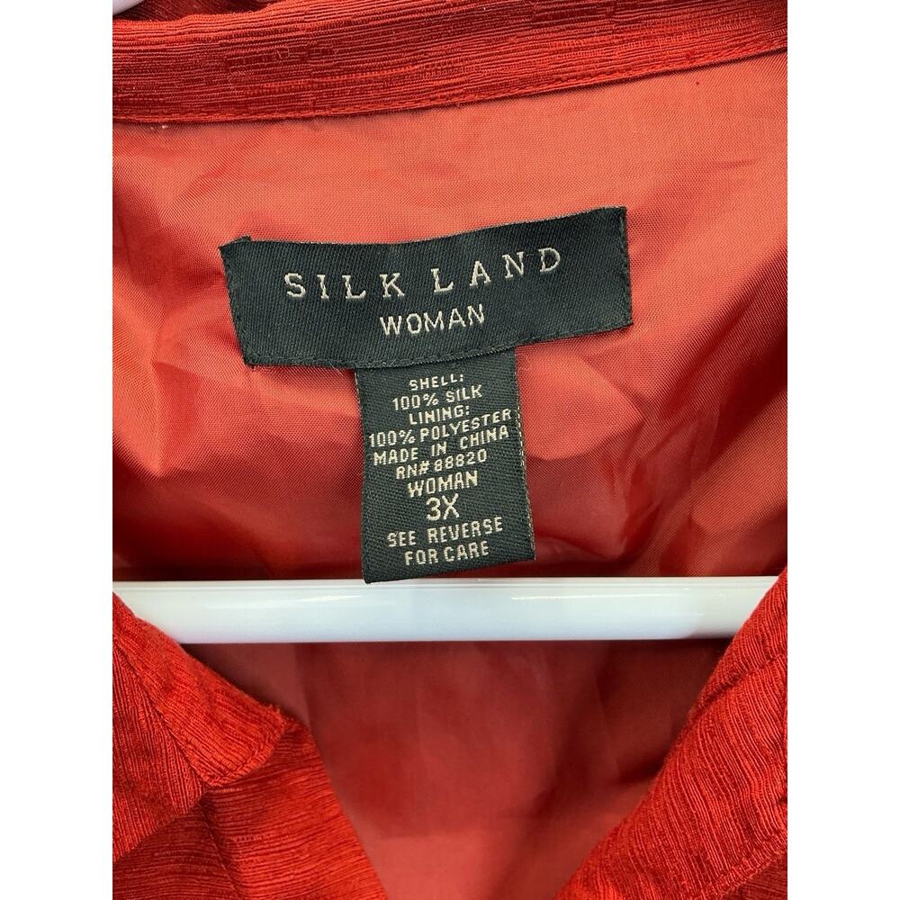 Silk Land Red Floral Embroidered 100% Silk Jacket Blazer 3/4 sleeve SZ.3X - Picture 4 of 14
